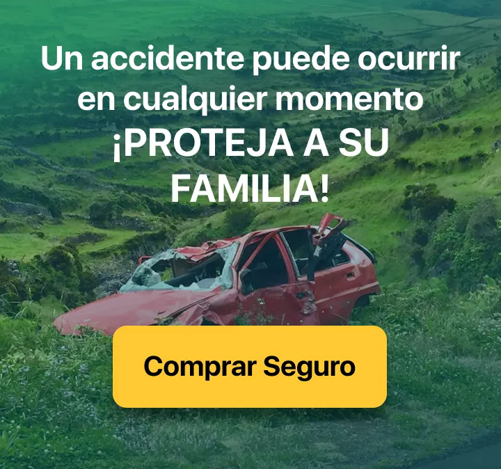 Imagen Un accidente puede ocurrir en cualquier momento. Proteja a su familia. Botón para compra de seguro.
